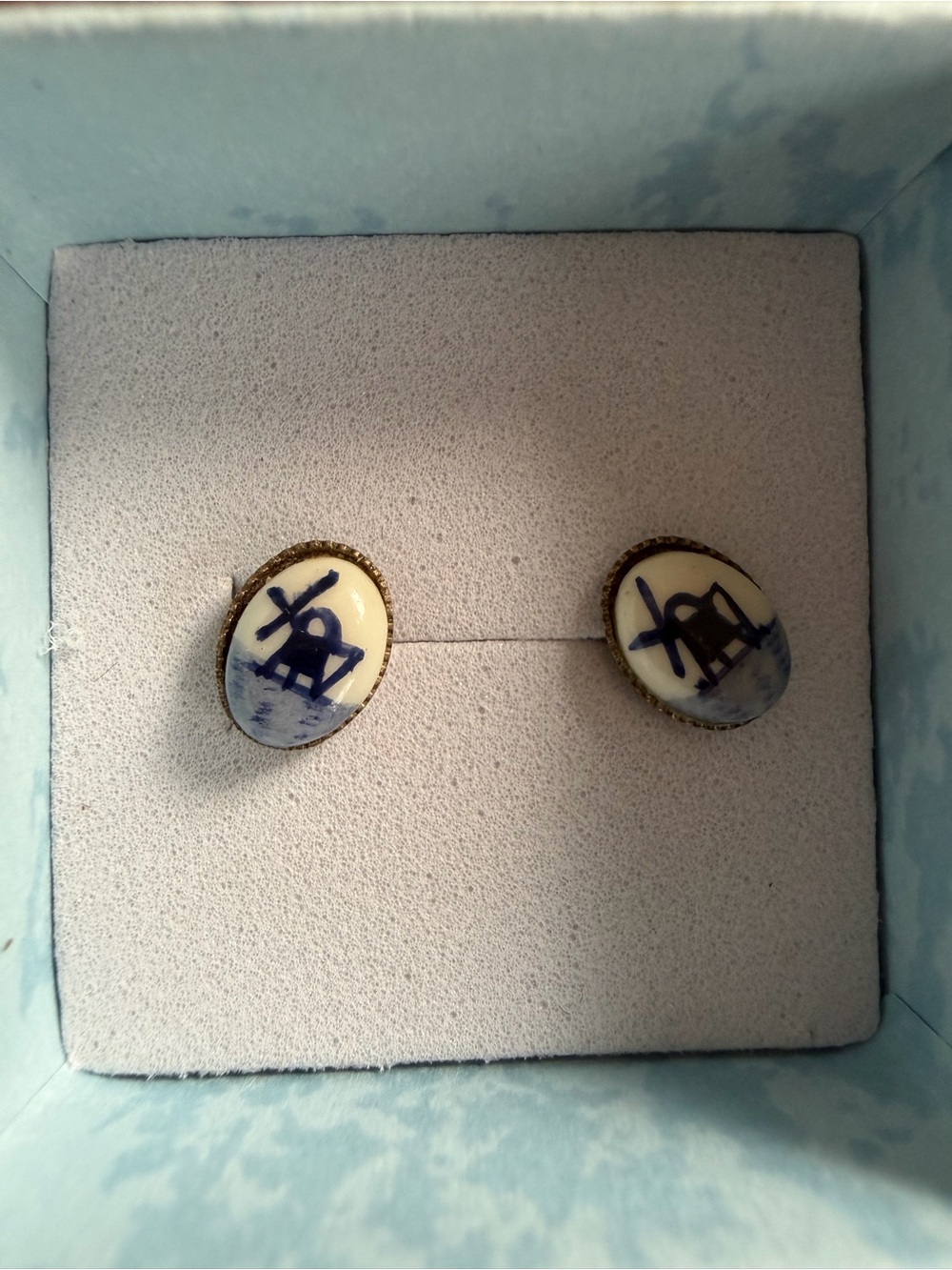 Blue and Cream windmill earrings
